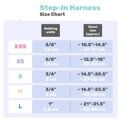 Size chart for pet harness Size chart for pet harness